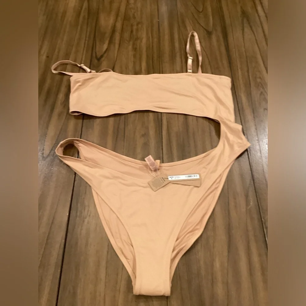 Skims Swim Monokini Cut Out with removable straps Swimsuit ochre One Piece 4x